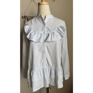 Madewell x Karen Walker Striped Ruffle Annie Shirt sz XS